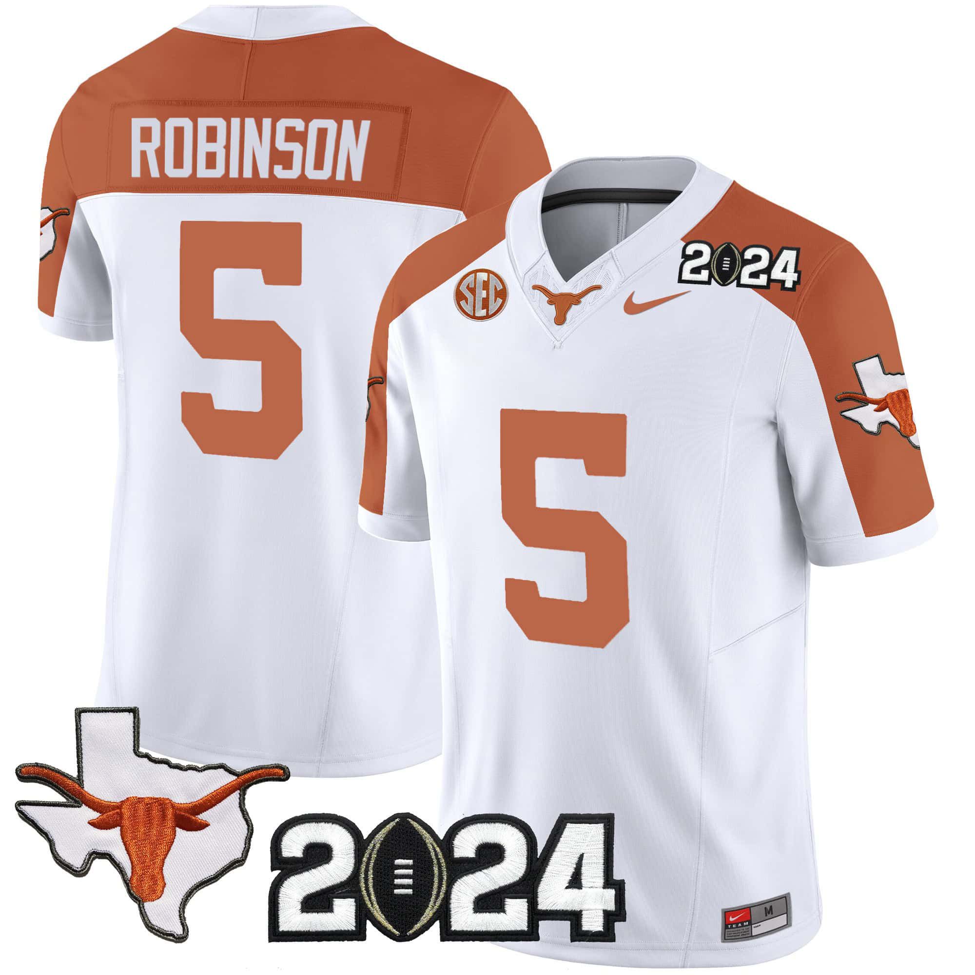 Men Texas Longhorns #5 Robinson White 2024 Nike Vapor Limited NCAA Jersey style 1